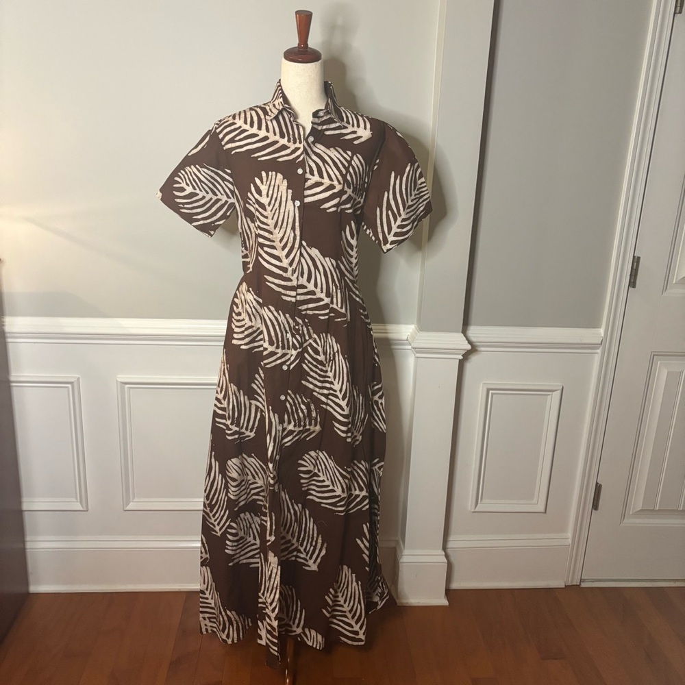 Studio 189 Cotton Short Sleeve Shirt Dress - Brown & White size M